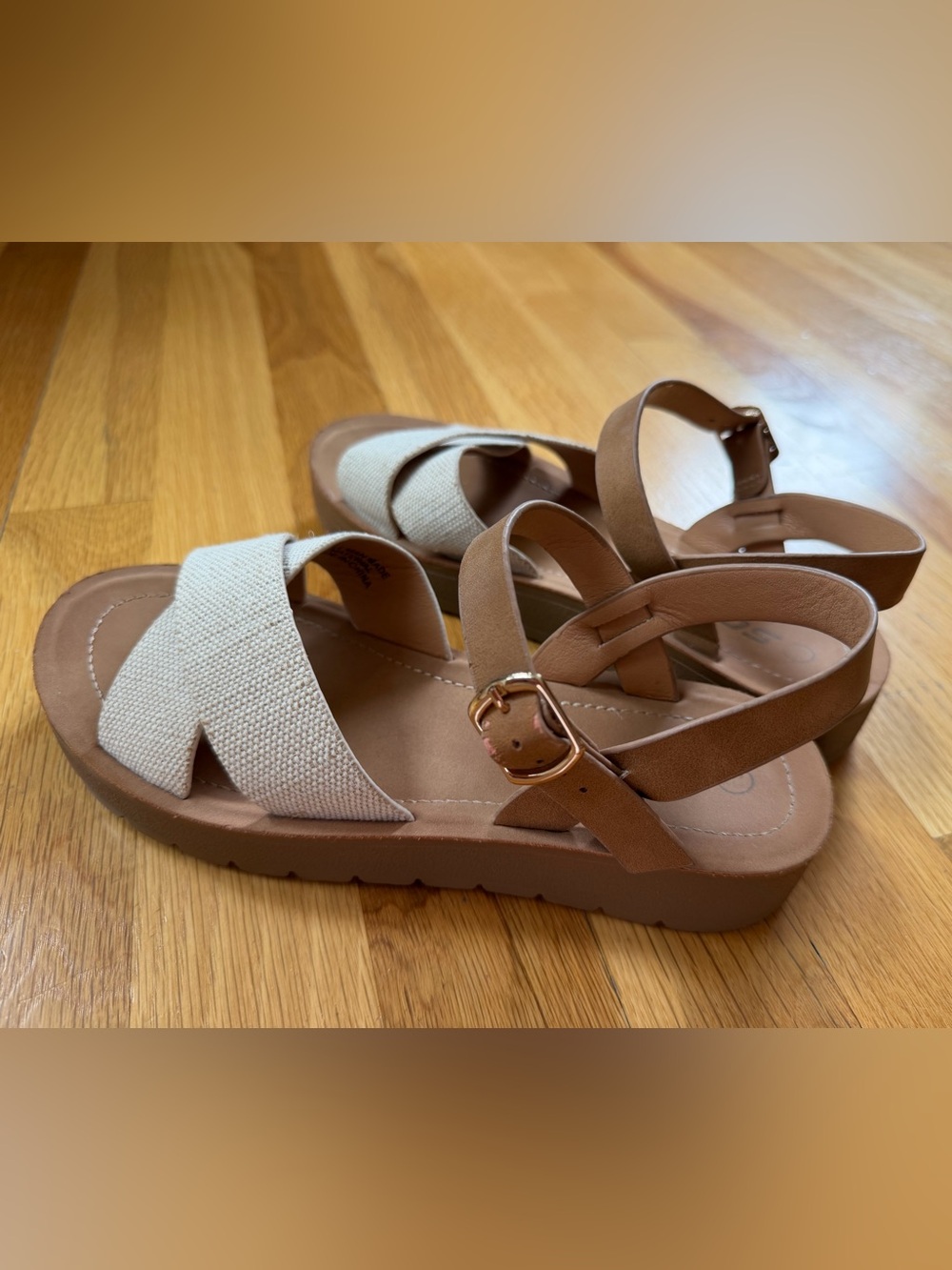 Girls Tan and Cream Strappy Platform Sandals
